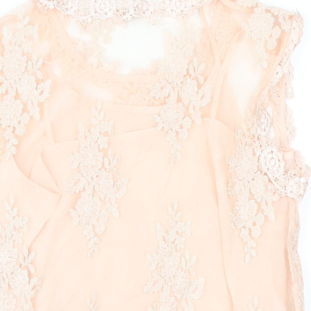 River Island Womens Pink Polyester Basic T-Shirt Size 10 Round Neck
