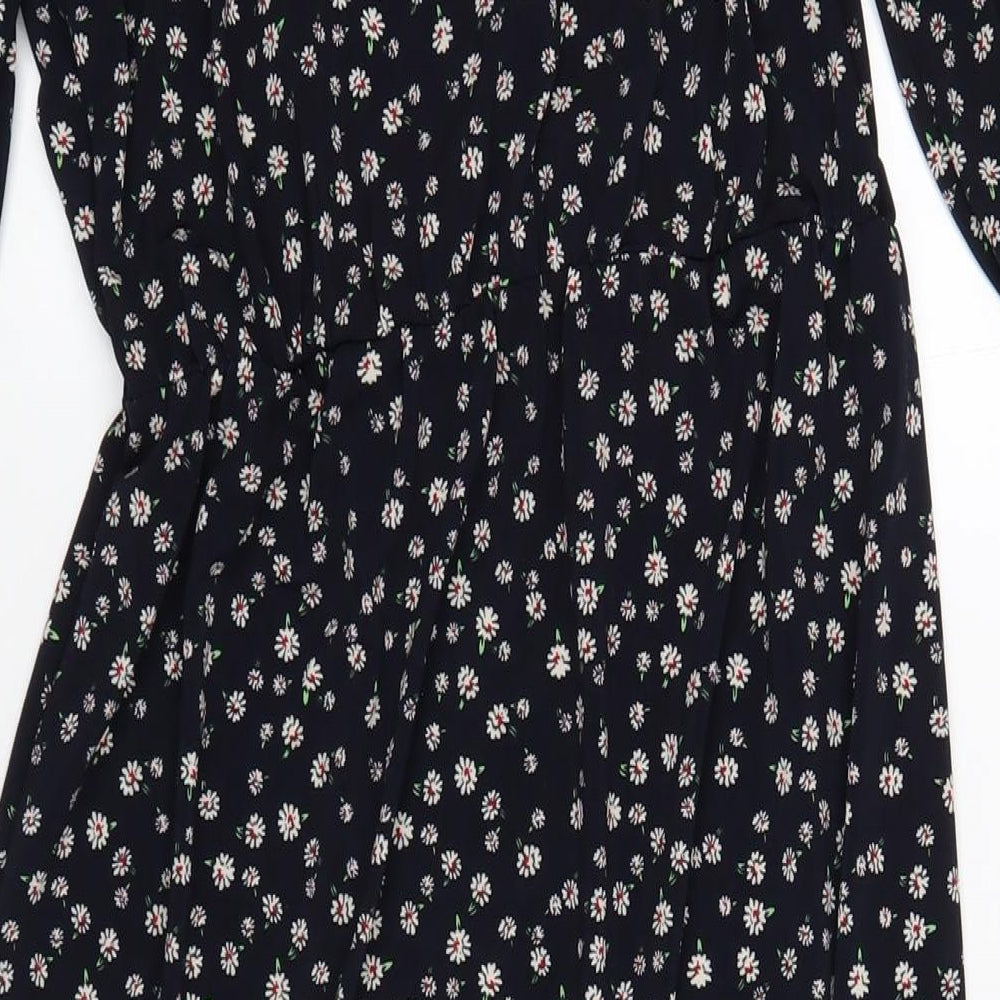 Oasis Womens Blue Floral Polyester A-Line Size S V-Neck Pullover