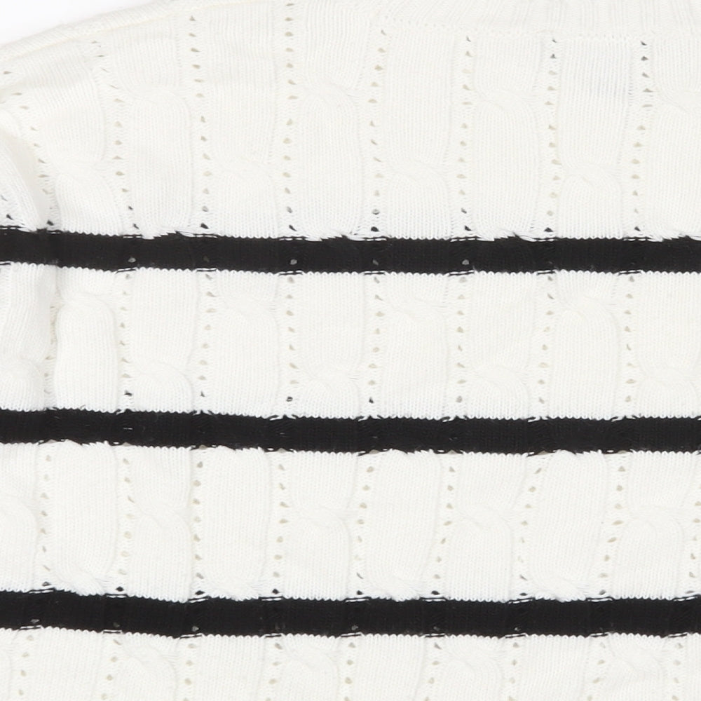 New Look Womens White Crew Neck Striped Acrylic Pullover Jumper Size XS
