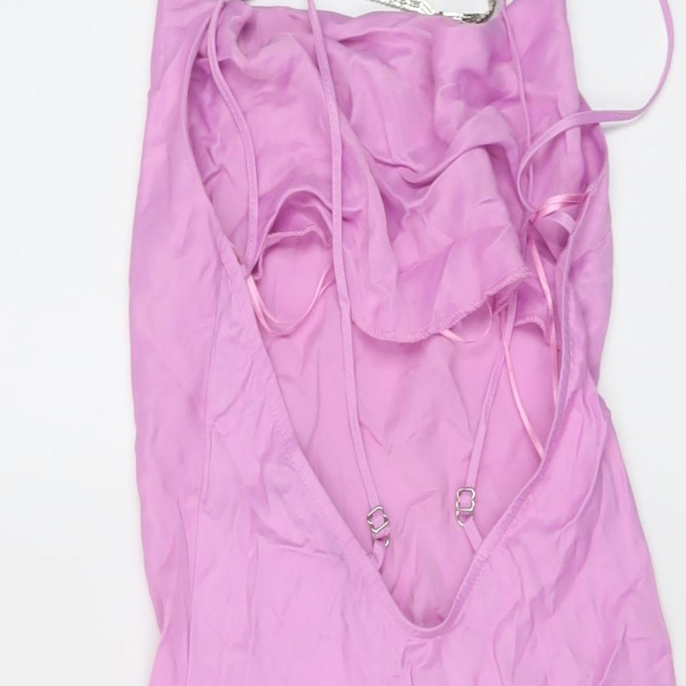 Bershka Womens Pink Polyester Mini Size S Round Neck Pullover