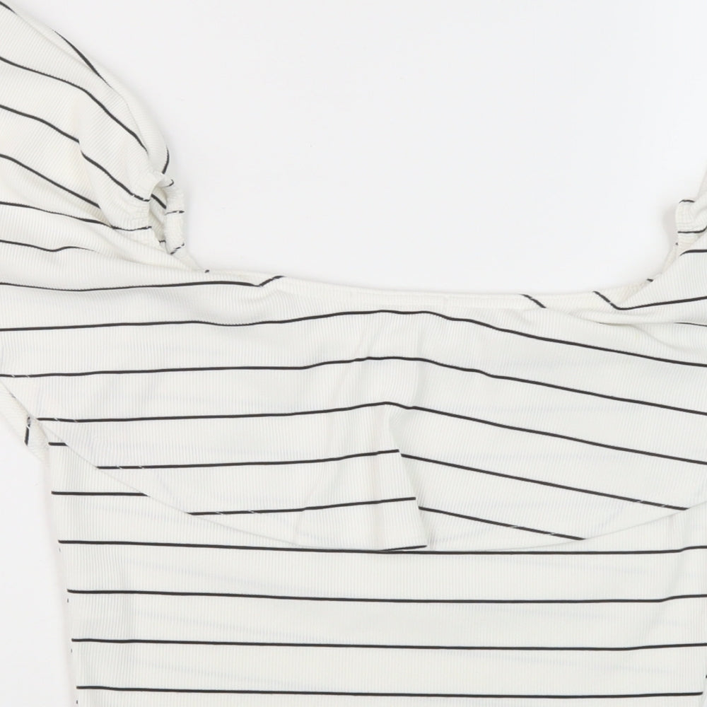 Missguided Womens White Striped Polyester Cropped Blouse Size 10 Round Neck