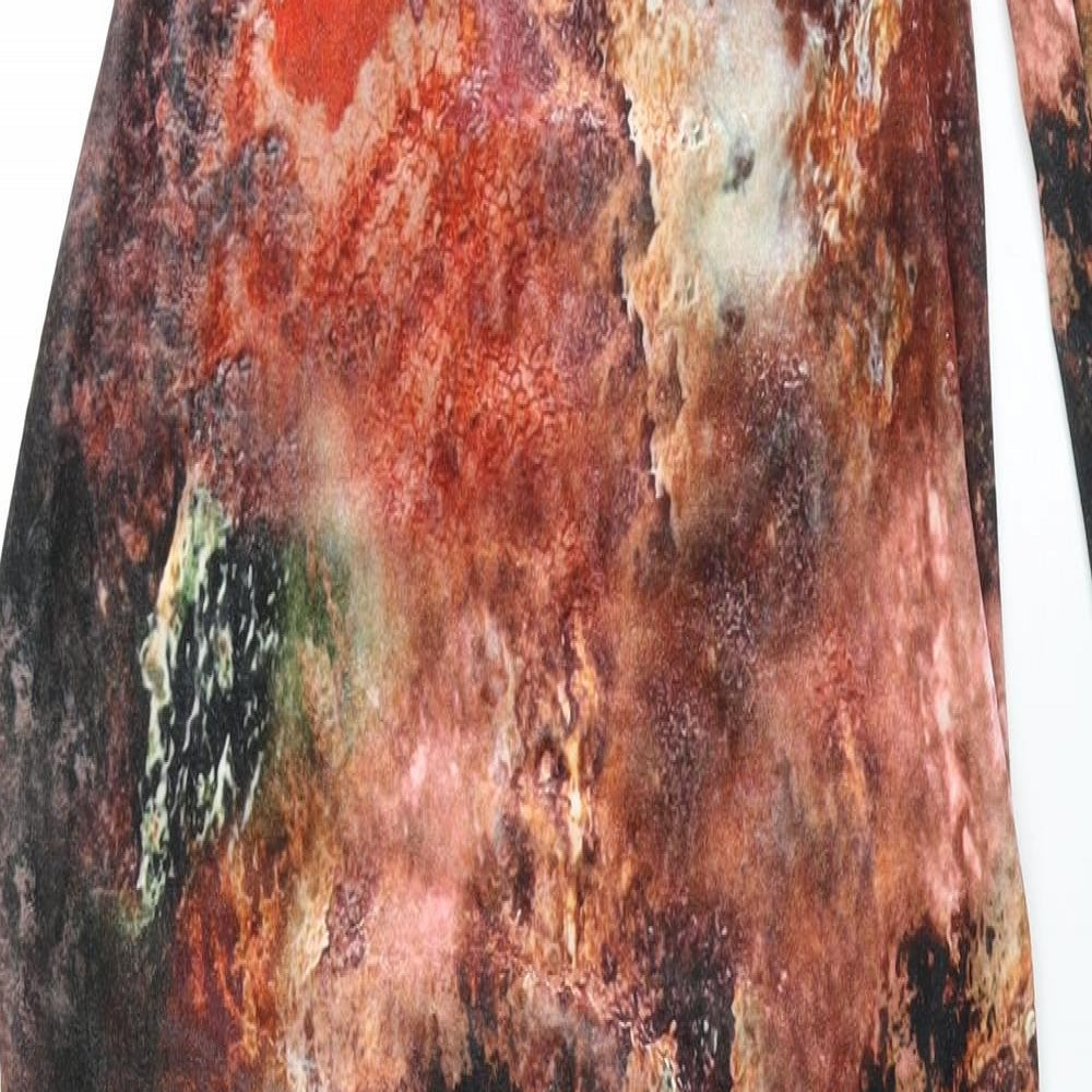 PRETTYLITTLETHING Womens Multicoloured Geometric Polyester Maxi Size 14 V-Neck Pullover - Twist Detail Cut Out Rouched Marble Print