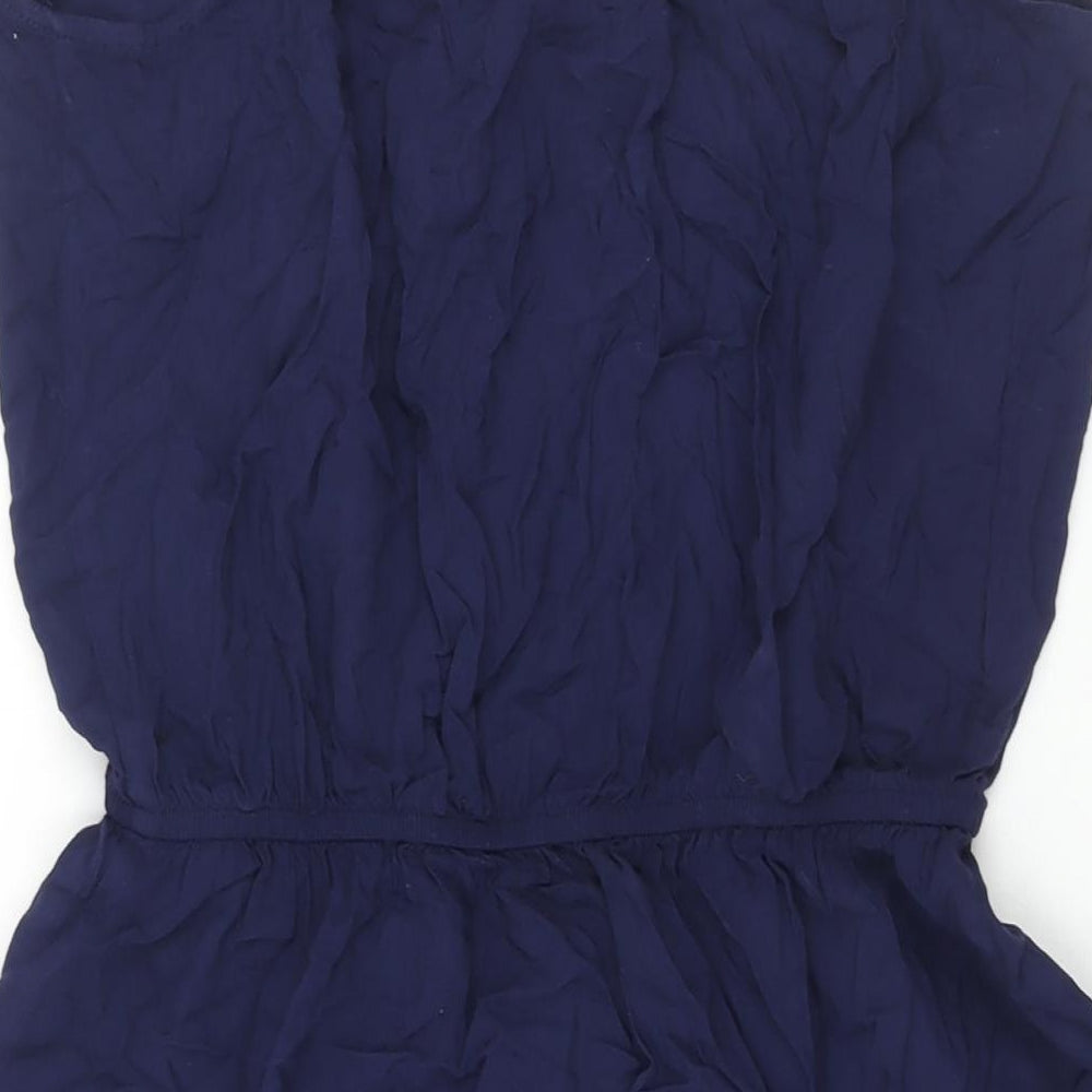 Marks & Spencer Womens Blue Viscose Shift Size 12 Scoop Neck Tie - Tassle