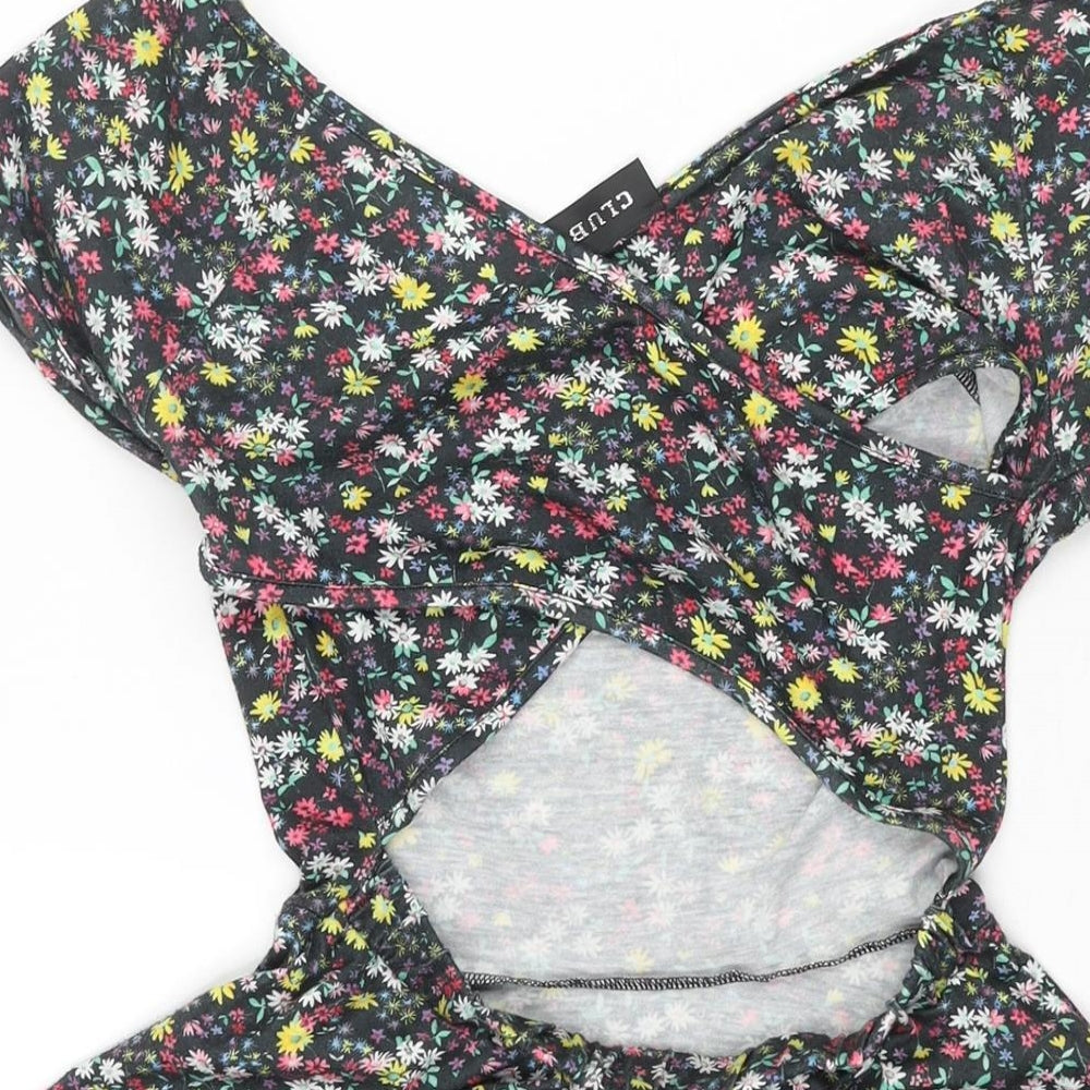 Club L Womens Multicoloured Floral Polyester A-Line Size 8 Scoop Neck Pullover - Cross Back Cut Out