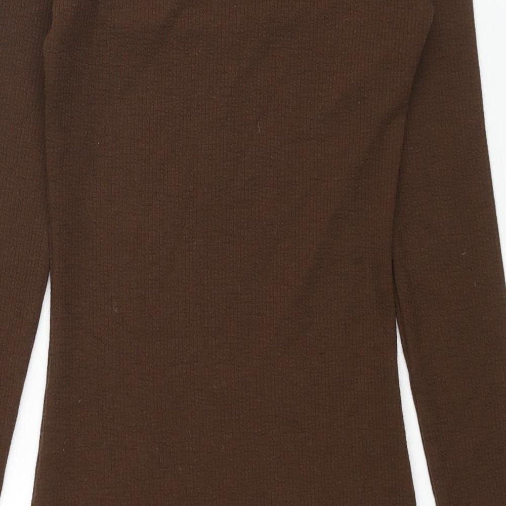 Zara Womens Brown Polyester Bodycon Size S Scoop Neck Pullover - Ribbed