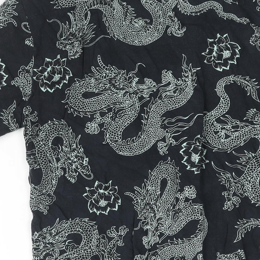 Motel Womens Grey Geometric Viscose Basic Button-Up Size S Collared - Dragon Print