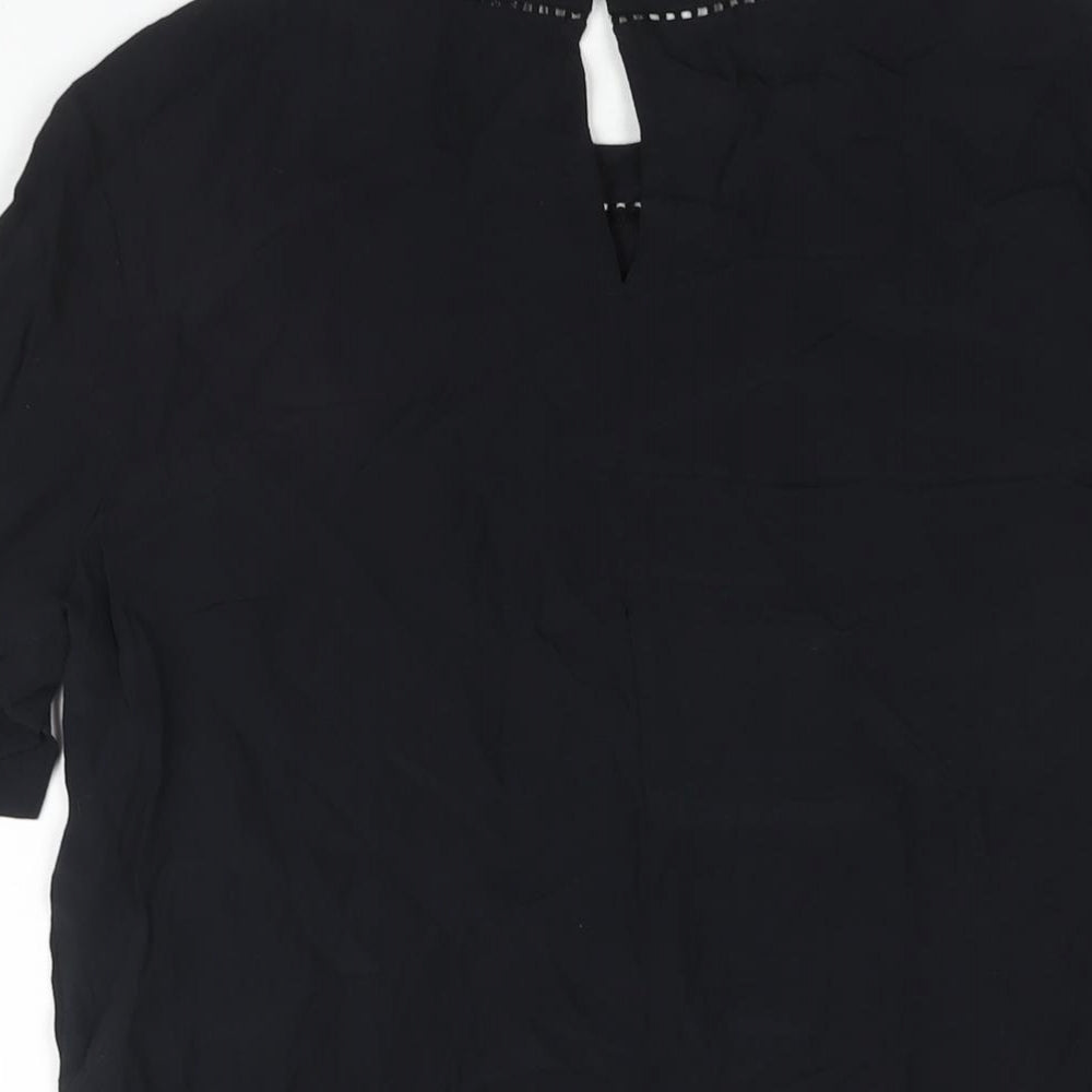 Marks & Spencer Womens Black Viscose Basic Blouse Size 10 Round Neck