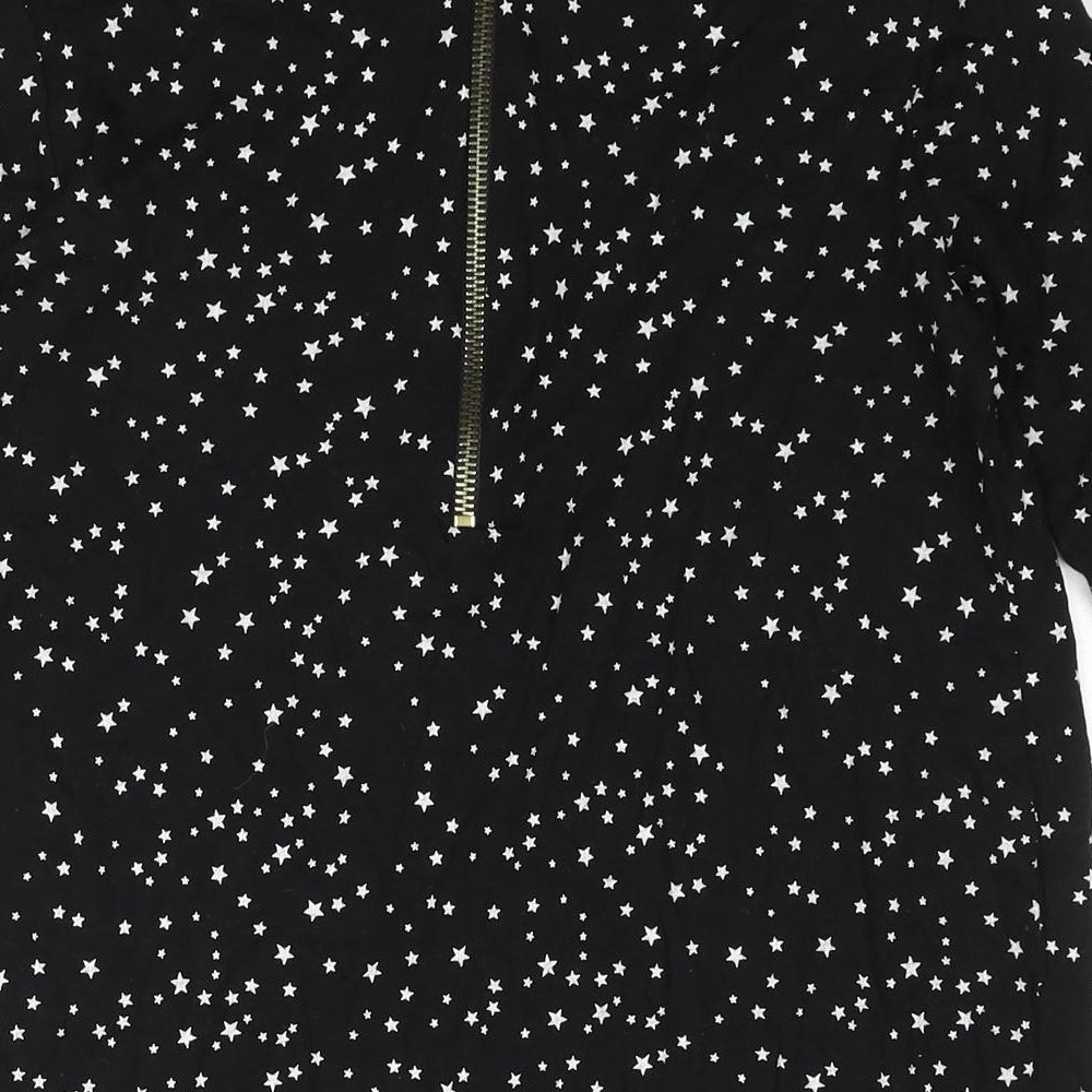 Zara Womens Black Geometric Polyester Basic Blouse Size L Boat Neck - Star Print
