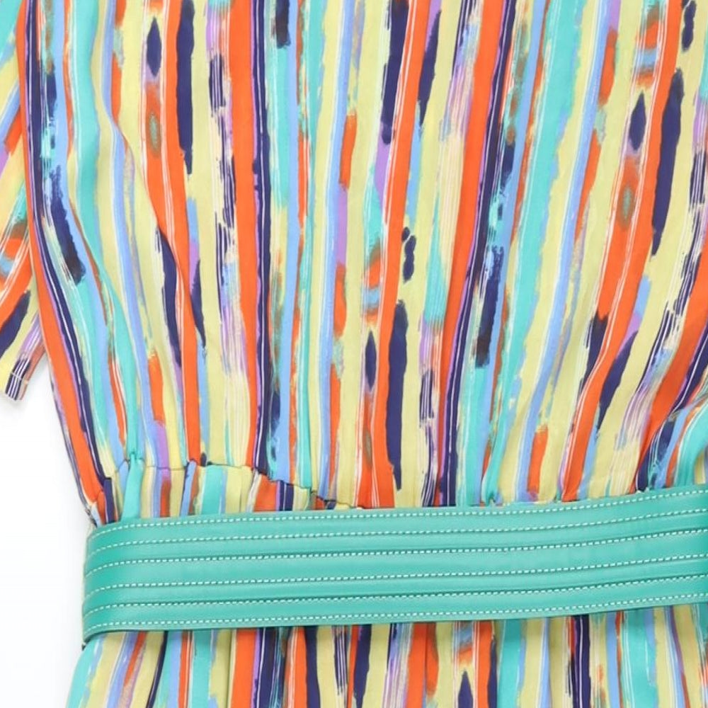 Shubette Womens Multicoloured Geometric Polyester Shift Size 14 Collared Button - Belted