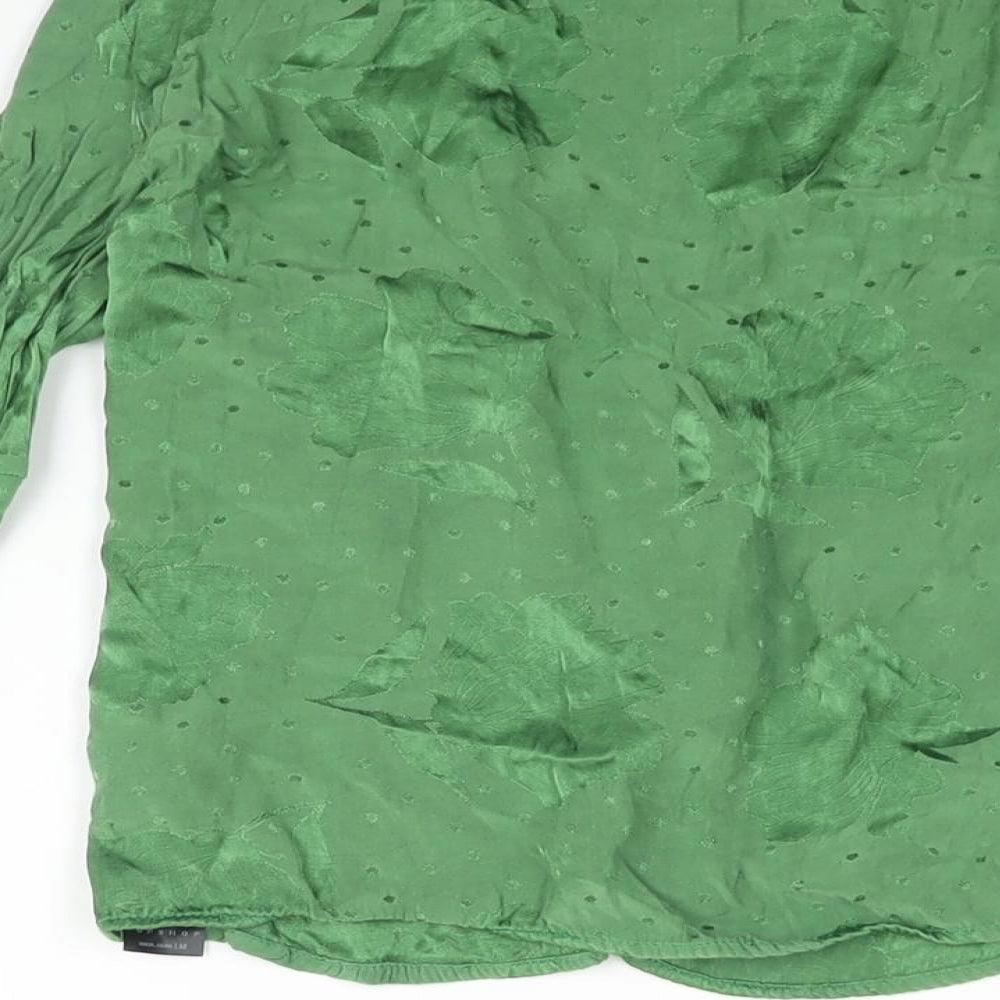 Topshop Womens Green Viscose Basic Blouse Size 8 V-Neck