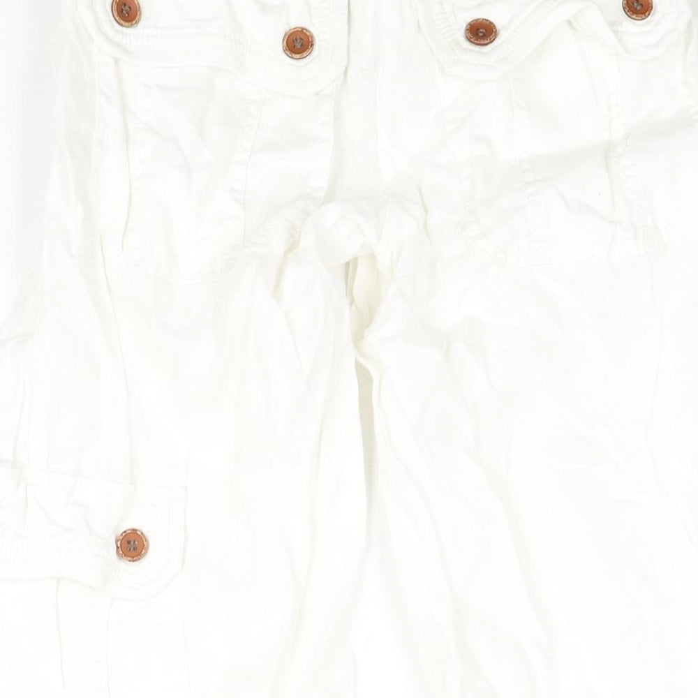NEXT Womens White Cotton Cargo Trousers Size 6 L20 in Regular Zip - Buckle Detail
