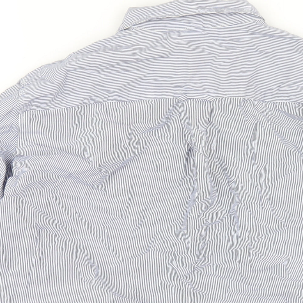 H&M Womens Blue Striped Cotton Basic Button-Up Size 10 Collared