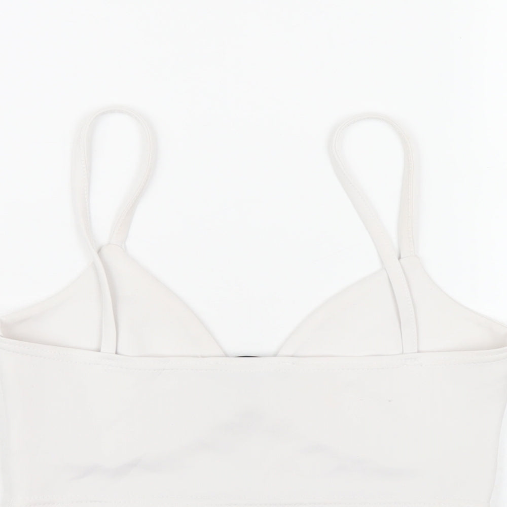 Missguided Womens White Polyester Cropped T-Shirt Size 10 V-Neck