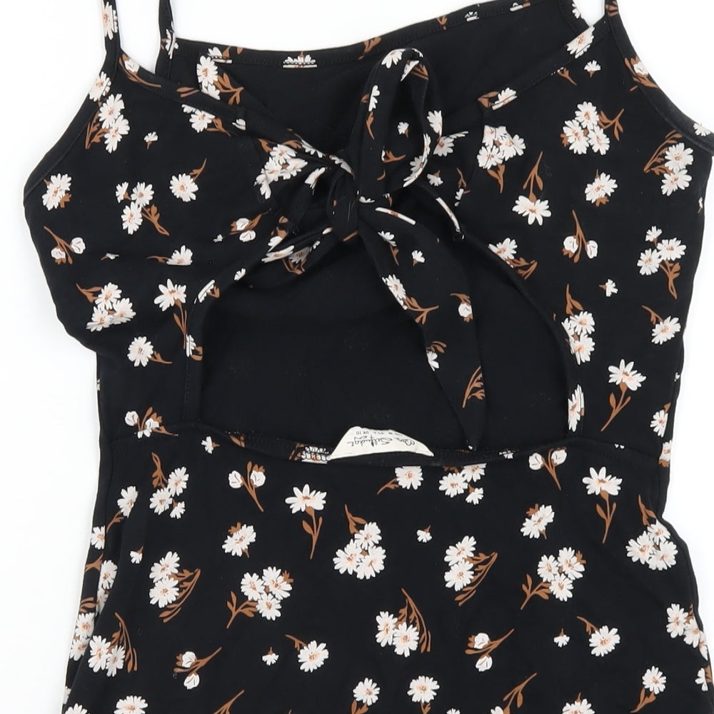 Miss Selfridge Womens Black Floral Cotton Bodycon Size 10 Square Neck Pullover