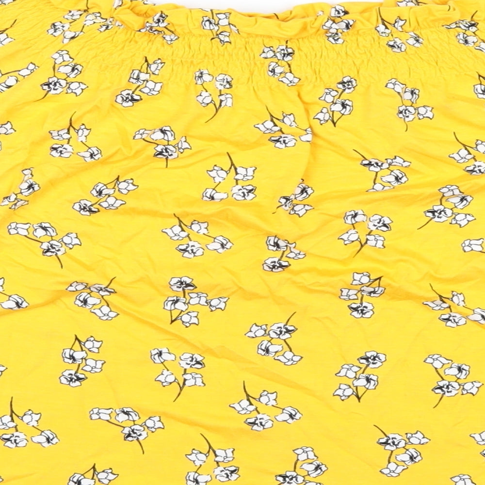 Marks & Spencer Womens Yellow Floral Viscose Basic T-Shirt Size 14 Off the Shoulder