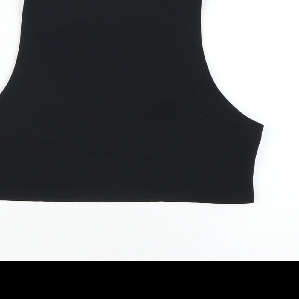 PRETTYLITTLETHING Womens Black Polyester Cropped Tank Size 4 Round Neck
