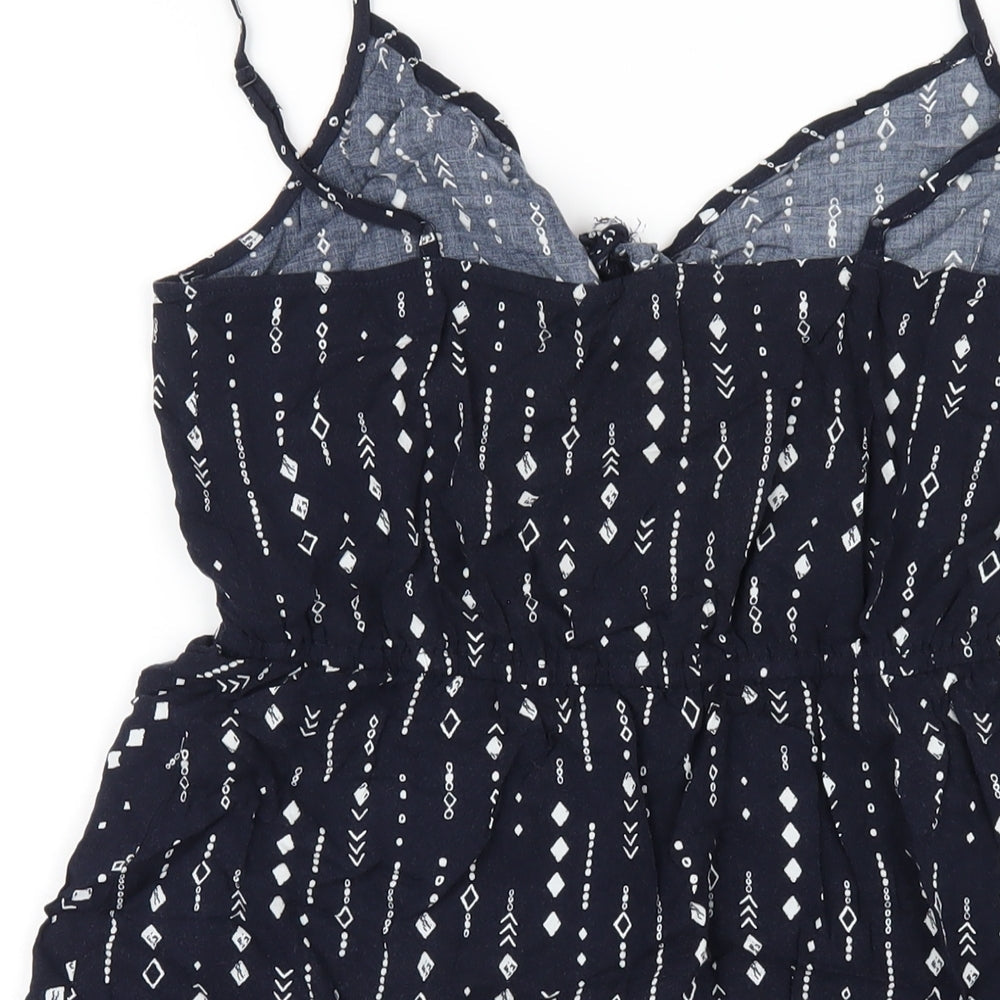 H&M Womens Blue Geometric Viscose A-Line Size 14 V-Neck Pullover