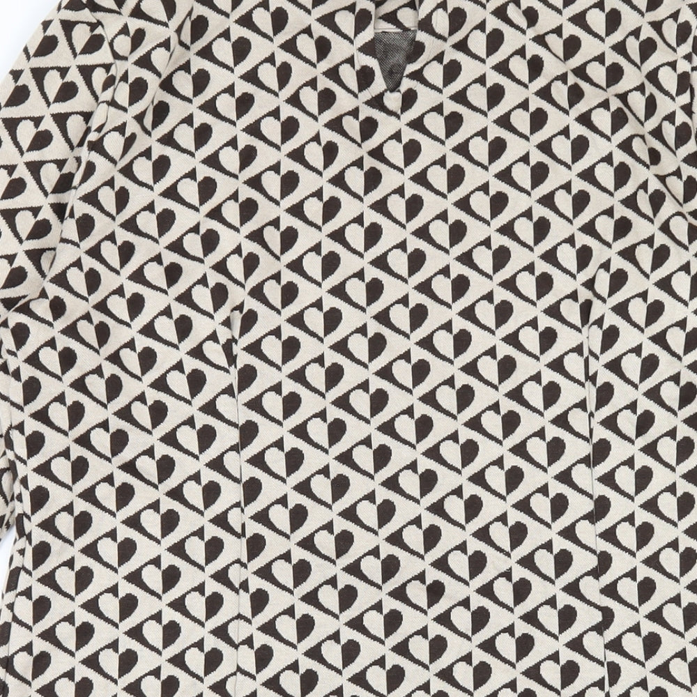 New Look Womens Beige Geometric Polyester Bodycon Size 12 Mock Neck Button