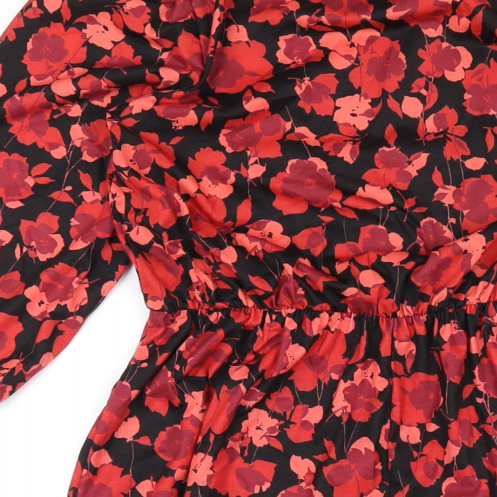 Roman Womens Red Floral Polyester A-Line Size 10 Round Neck Pullover