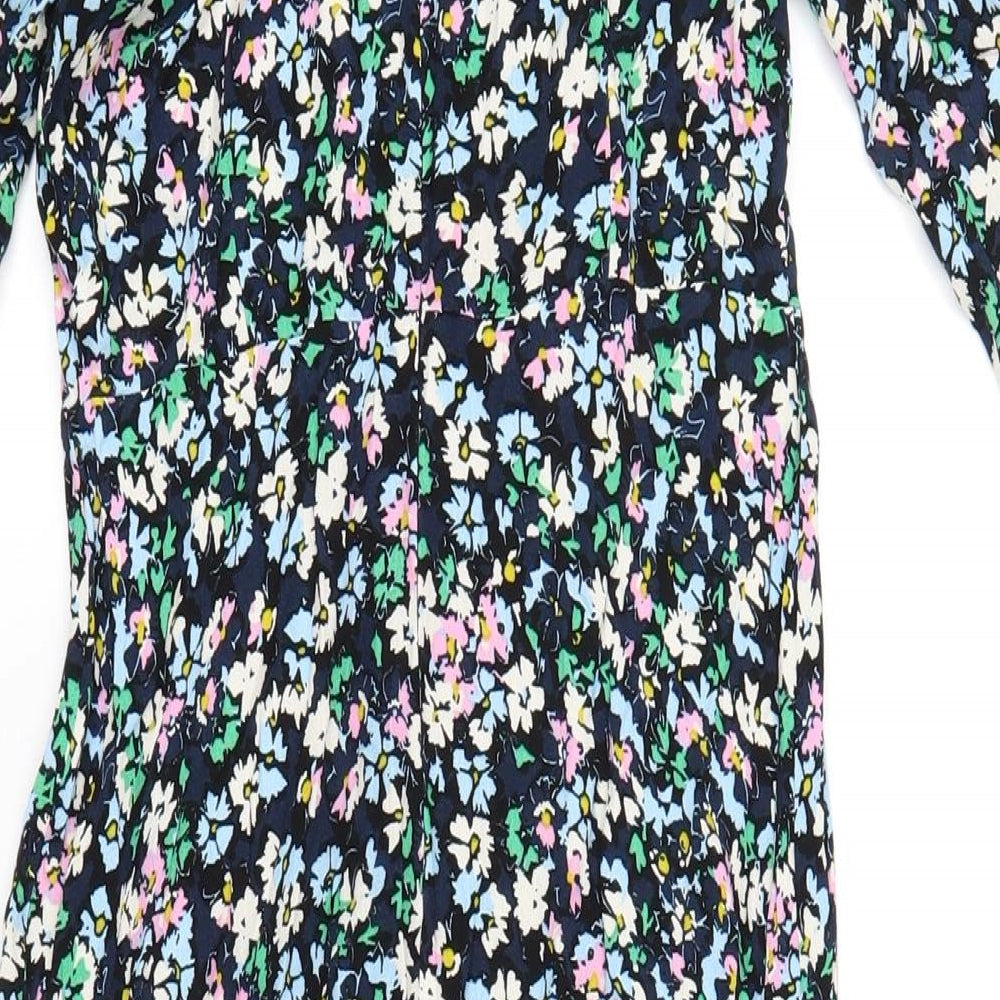 Marks & Spencer Womens Multicoloured Floral Viscose A-Line Size 8 Roll Neck Zip