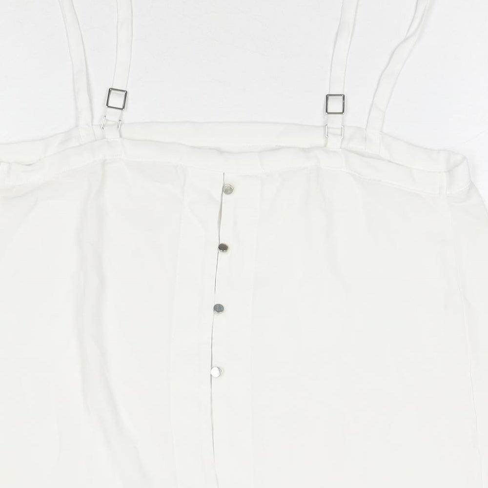 River Island Womens White Polyester Basic Button-Up Size 12 Square Neck