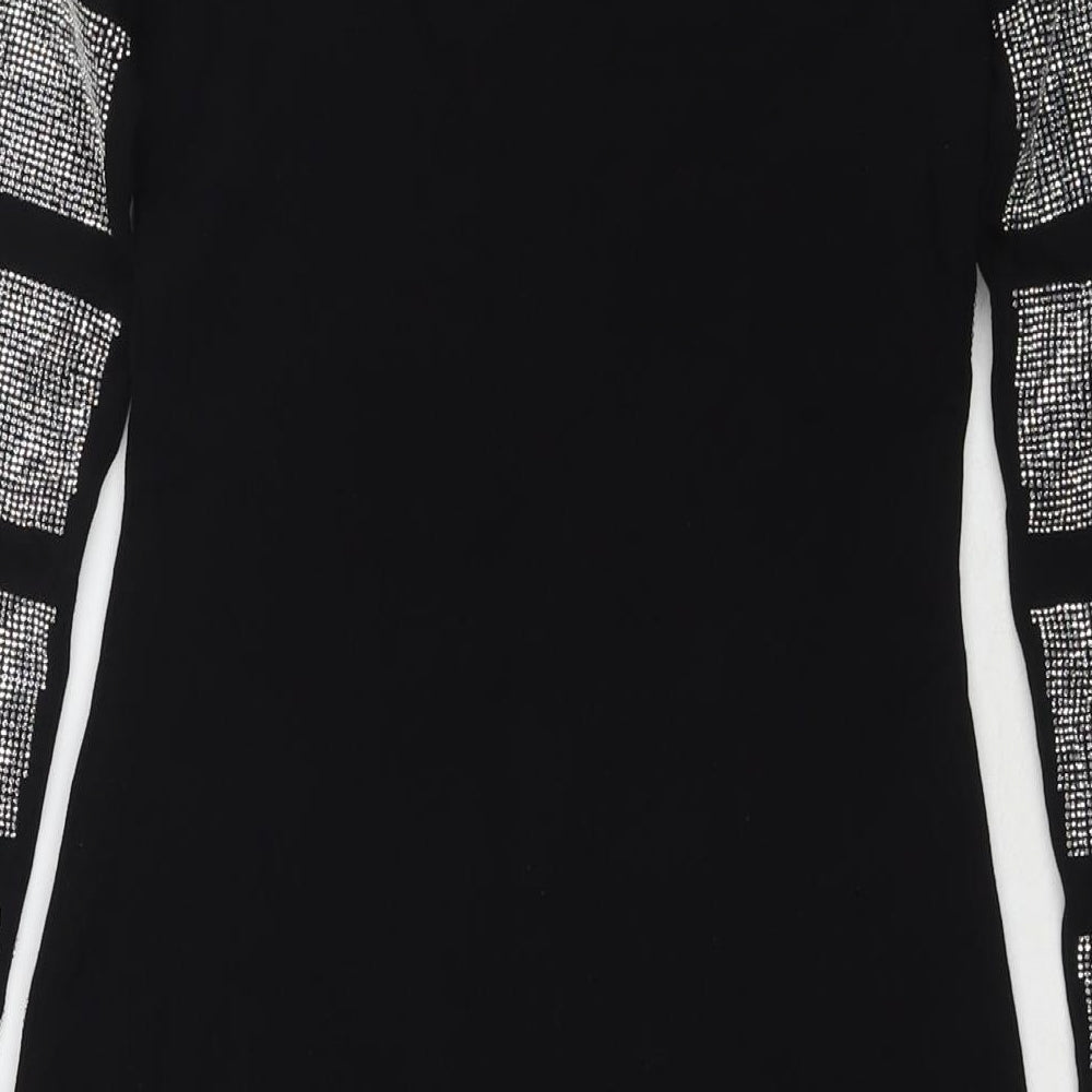 Allyson Womens Black Viscose Bodycon Size M Round Neck Pullover - Embellishment Detail
