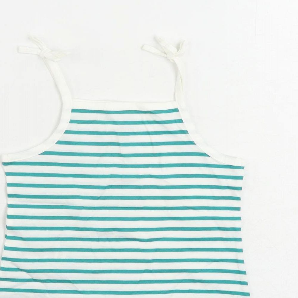 Marks & Spencer Girls Green Striped Cotton Camisole Tank Size 3-4 Years Square Neck Pullover