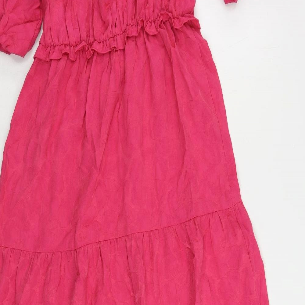 Marks & Spencer Womens Pink Viscose Maxi Size 8 Square Neck Tie - Tiered