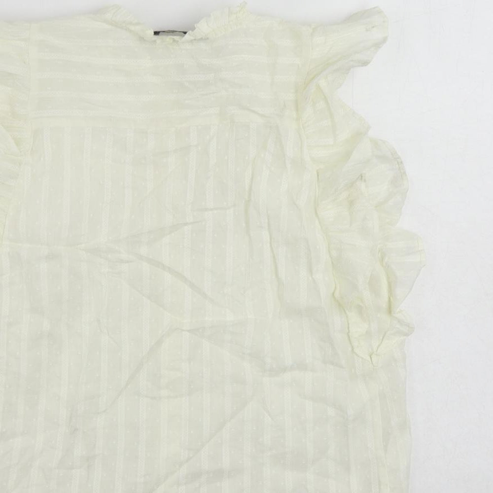 Marks & Spencer Womens Ivory Cotton Basic Button-Up Size 6 Mock Neck - Embroidered