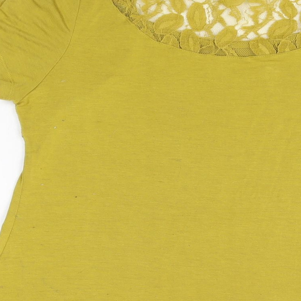Bonmarché Womens Yellow Polyester Basic T-Shirt Size 14 Round Neck