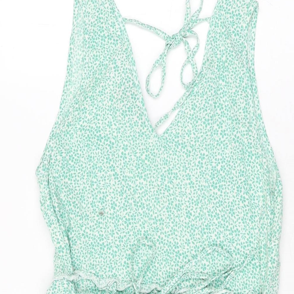 New Look Womens Green Floral Viscose Mini Size 8 V-Neck Tie