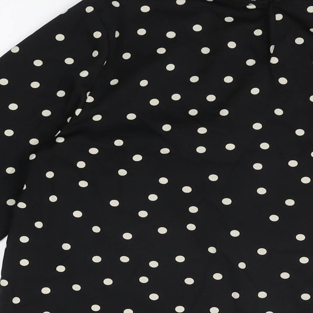 New Look Womens Black Polka Dot Polyester Basic Blouse Size 10 High Neck