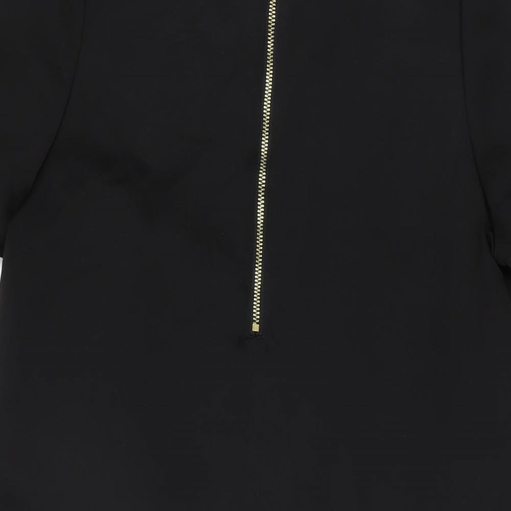 H&M Womens Black Polyester Shift Size 8 Round Neck Zip