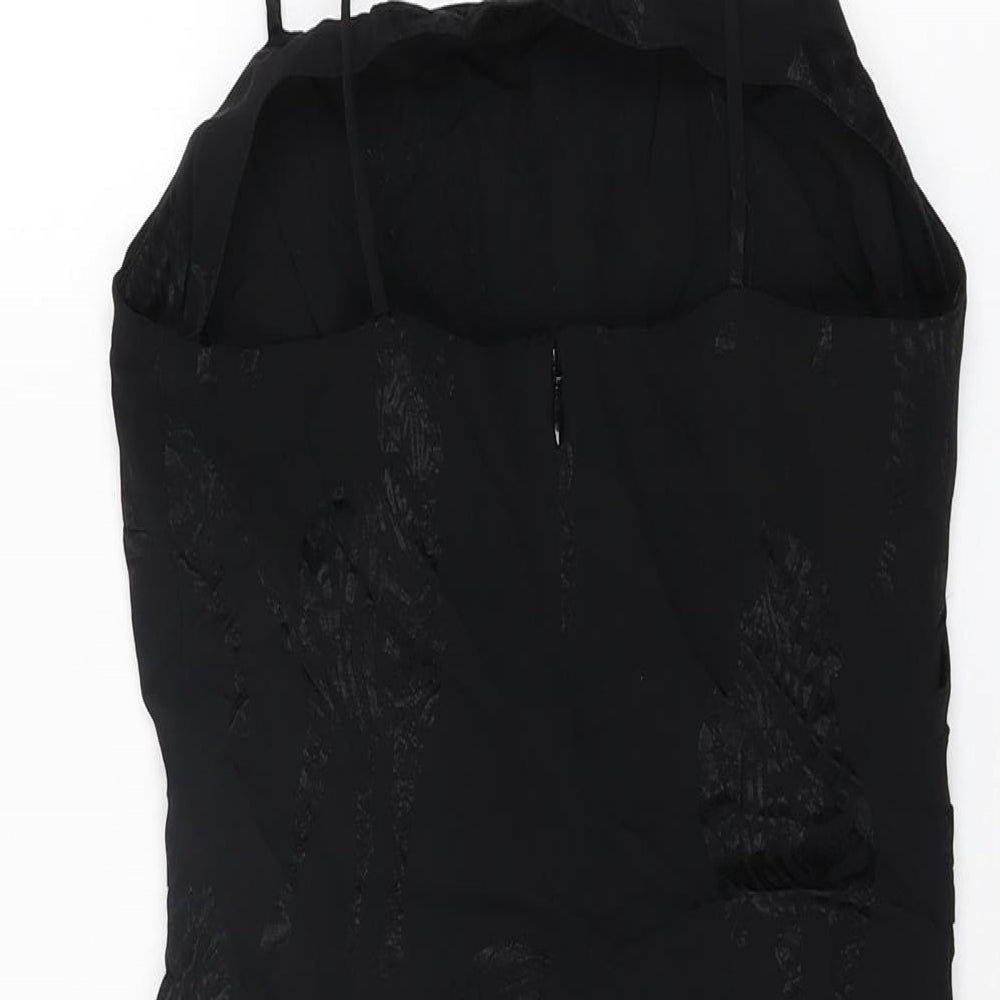 Zara Womens Black Geometric Viscose Mini Size S Square Neck Zip