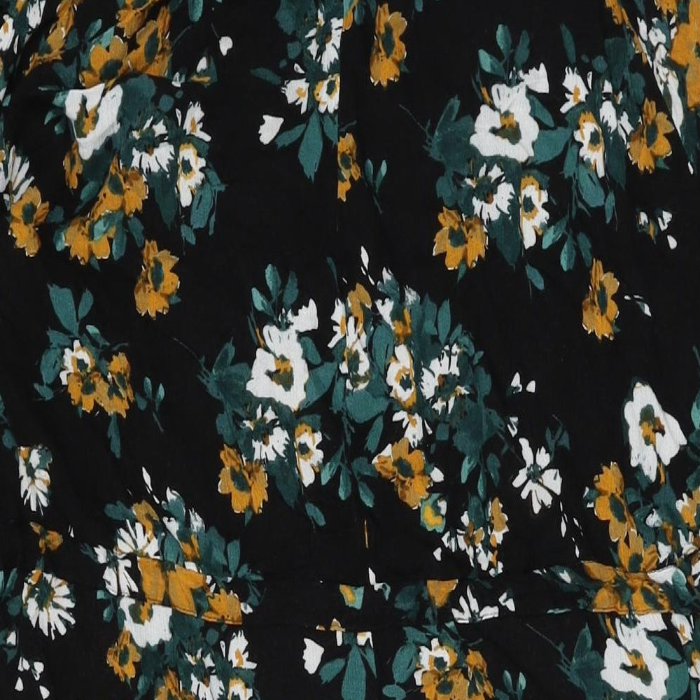 Marks & Spencer Womens Black Floral Viscose Shift Size 10 Round Neck Button