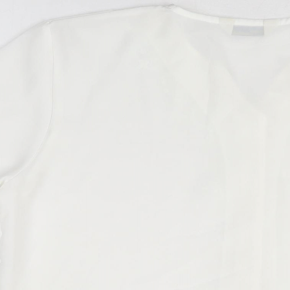 Design Essentials Womens White Geometric Polyester Basic Button-Up Size 16 V-Neck