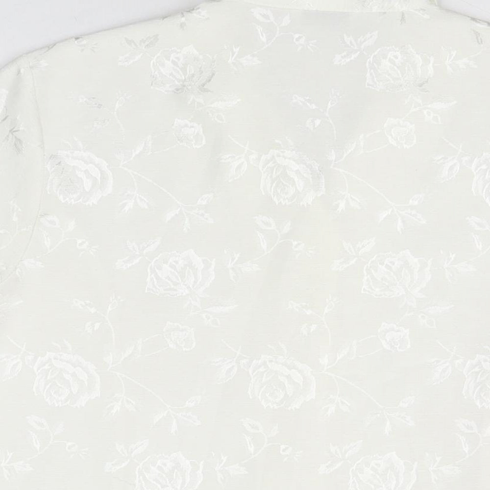 Design Essentials Womens White Floral Polyester Basic Button-Up Size 14 Collared