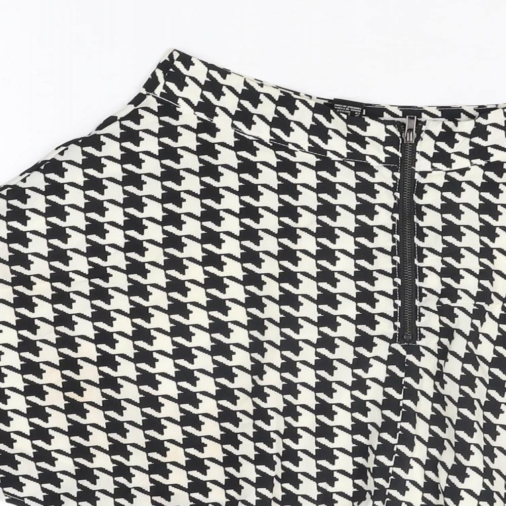 FOREVER 21 Womens White Geometric Polyester Mini Skirt Size S Zip - Houndstooth