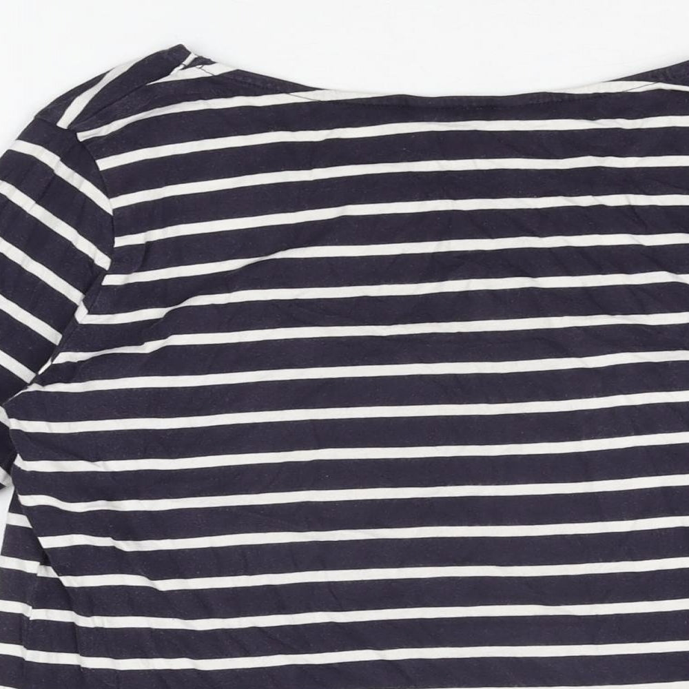 New Look Womens Blue Striped Polyester Basic T-Shirt Size 10 Round Neck