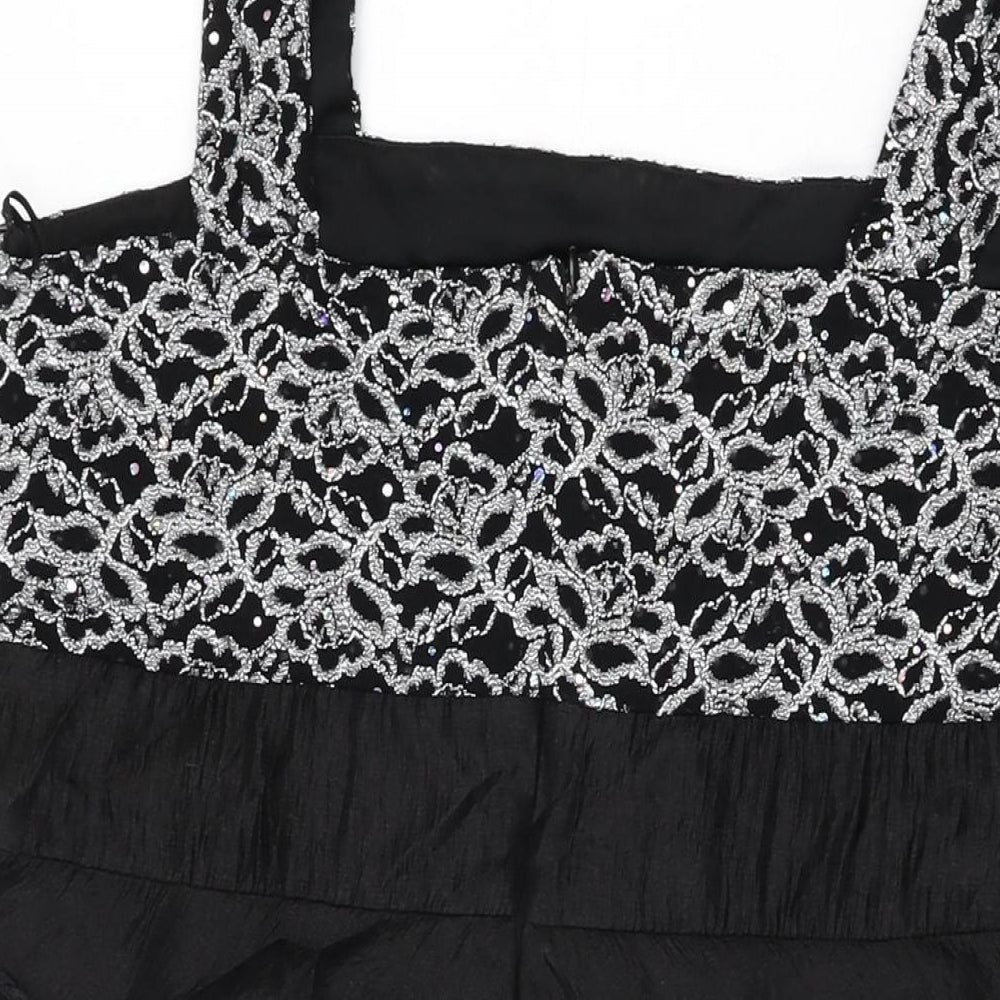 R&M Richards Womens Black Geometric Polyester Mini Size 18 Square Neck Zip