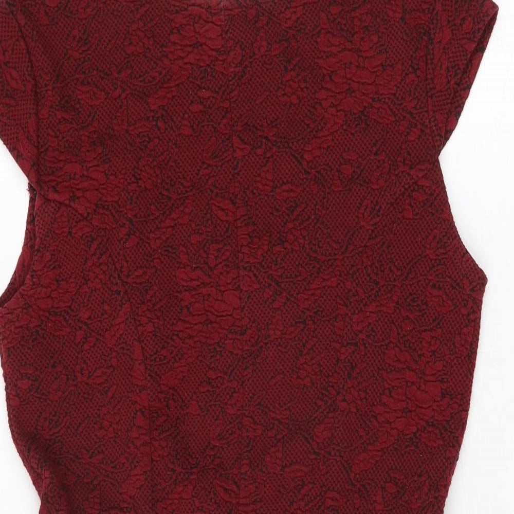 Topshop Womens Red Floral Polyester Skater Dress Size 8 Round Neck Pullover