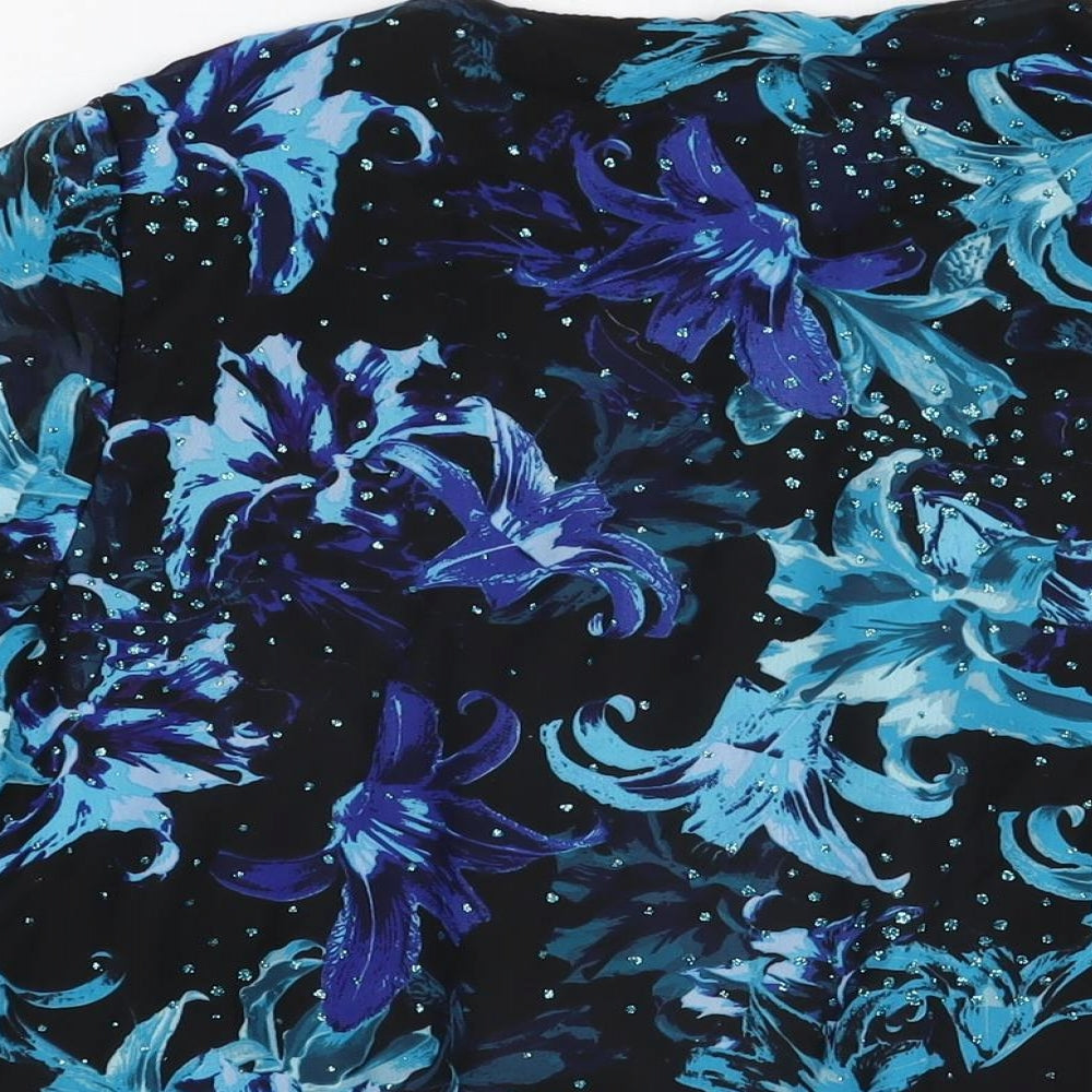 Bonmarché Womens Black Floral Polyester Basic Blouse Size 16 Round Neck