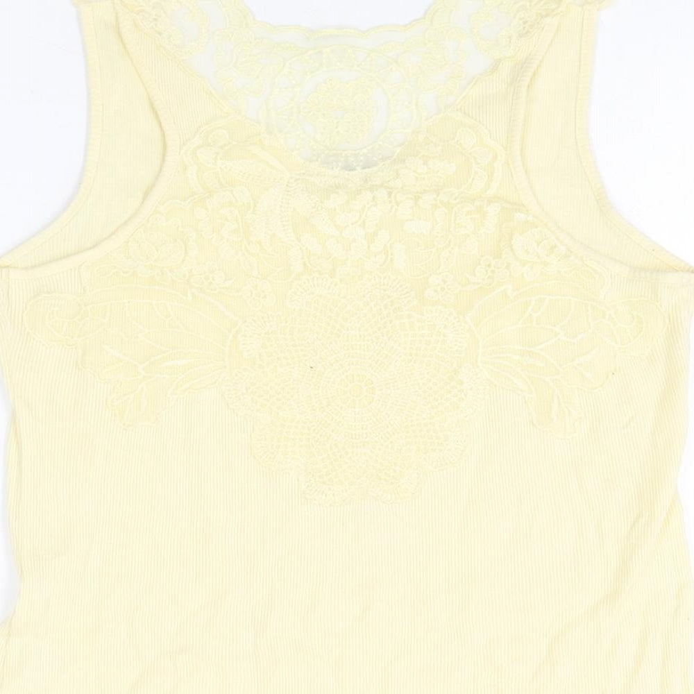 Oasis Womens Yellow Cotton Basic Tank Size M Scoop Neck