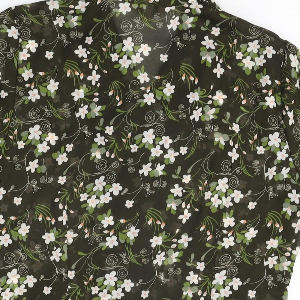 Soon Womens Green Floral Polyester Basic Button-Up Size 12 Collared