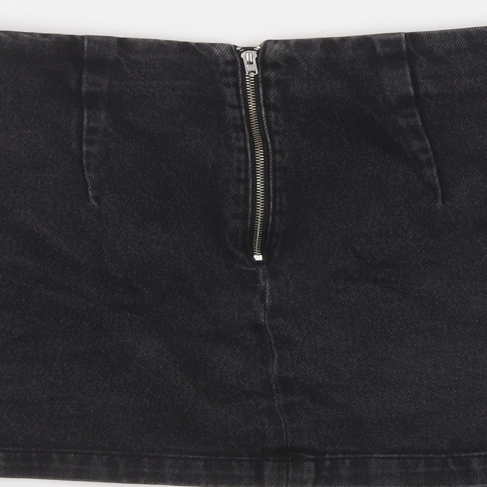 Topshop Womens Grey Cotton Mini Skirt Size 8 Zip