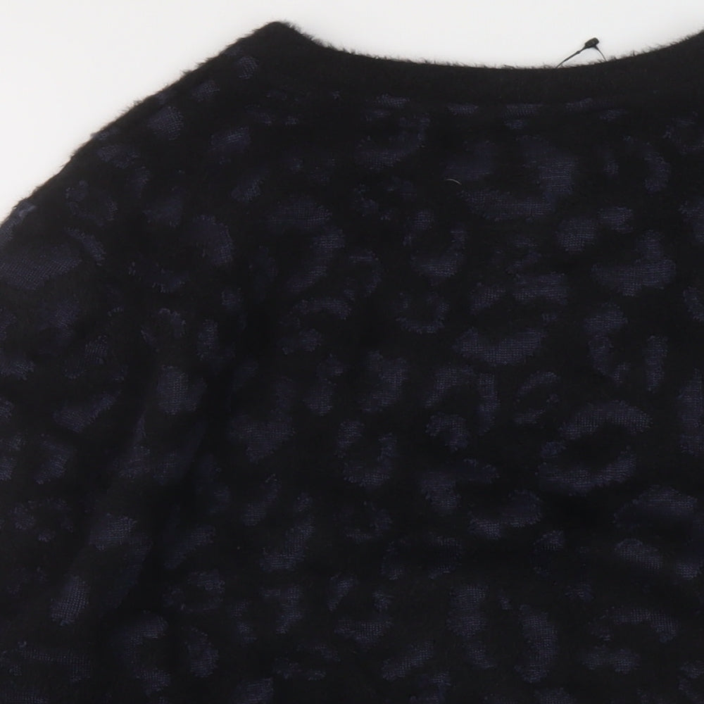 Marks & Spencer Womens Black Round Neck Animal Print Polyamide Pullover Jumper Size S
