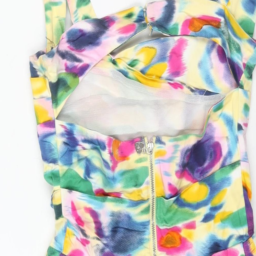 Lipsy Womens Multicoloured Striped Cotton Mini Size 8 Square Neck Zip