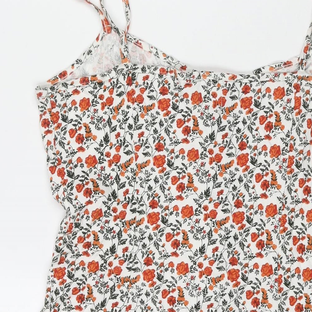 ASOS Womens Multicoloured Floral Cotton Mini Size 14 Scoop Neck Button