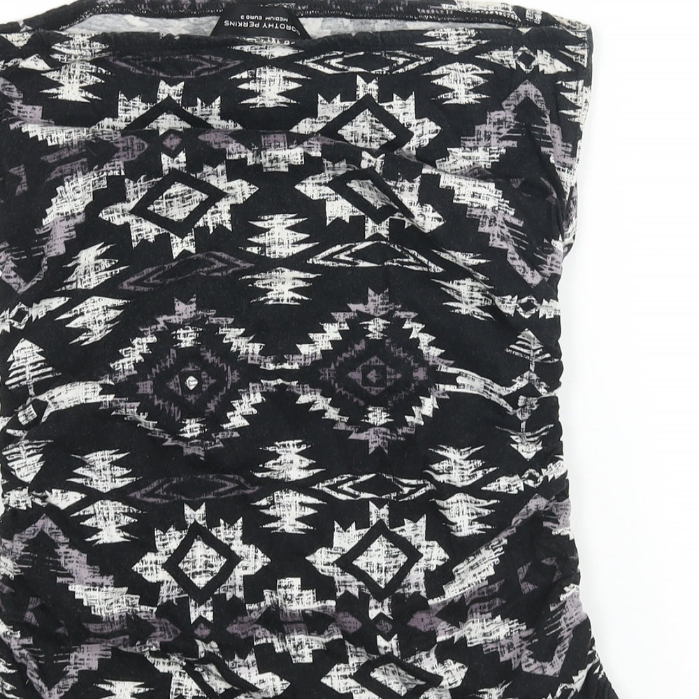 Dorothy Perkins Womens Black Geometric Cotton Basic Blouse Size M Square Neck - Bandeau Rouched