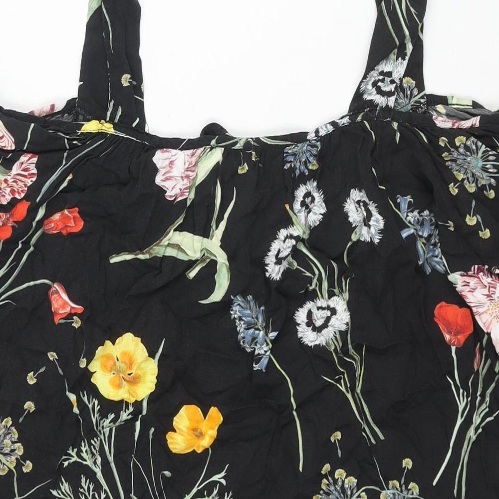Paraphrase Womens Black Floral Polyester Mini Size 10 Square Neck Tie - Cold Shoulder